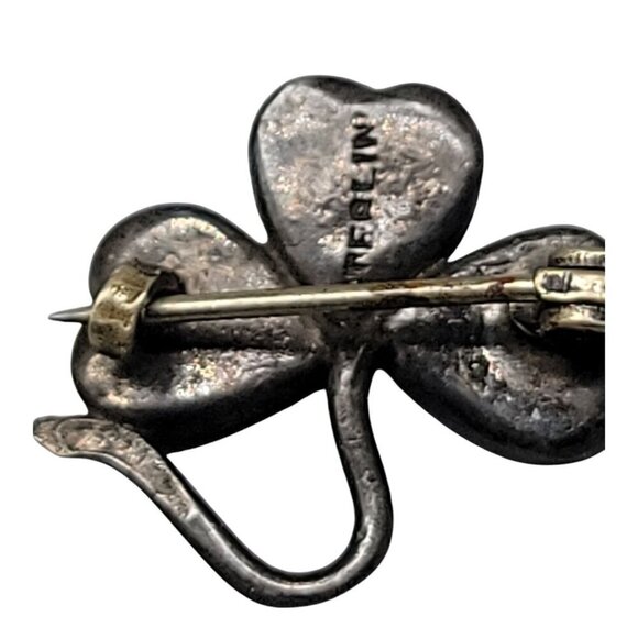 Sterling Abalone 3 Leaf Clover Pin Antique 925 C Clasp Small Silver Pin - Picture 7 of 8